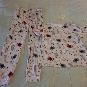 NWT Ekouaer 2 piece pajama set pink/purple with cats/hearts size M